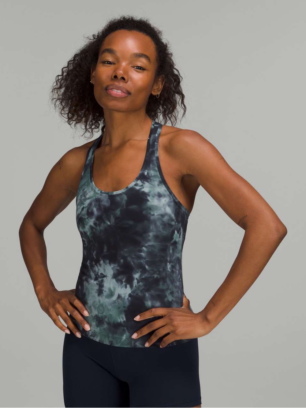 LULULEMON COOL RACERBACK SHORT TANK TOP *NULU DIAMOND DYE SILVER BLUE WOMENS 4
